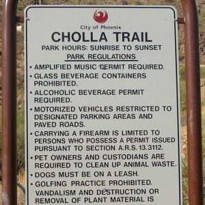 Cholla Trail Park Regulations Sign 2011